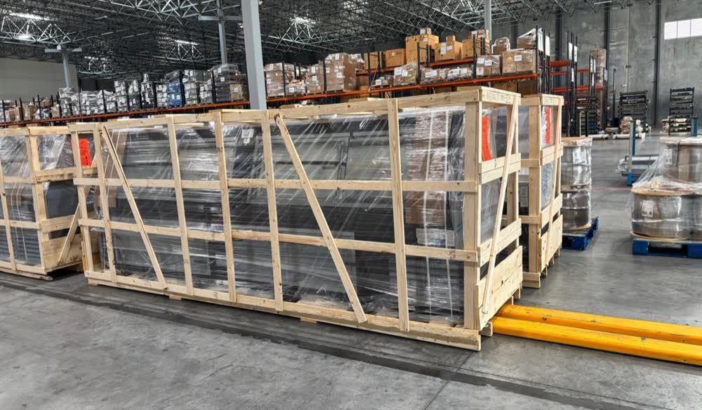 Crated freight inside the warehouse